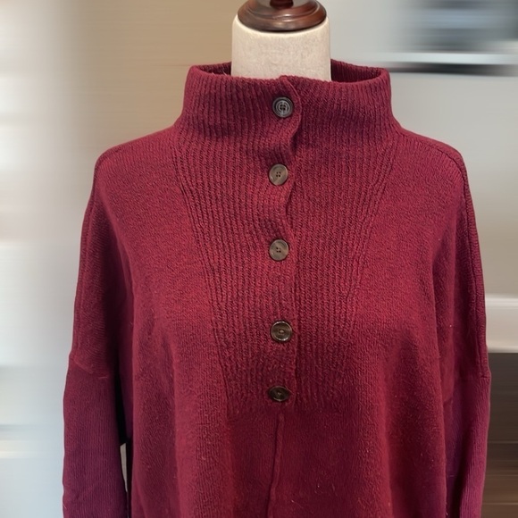 Loft Button "Poncho" Sweater Burgundy M - Picture 2 of 7